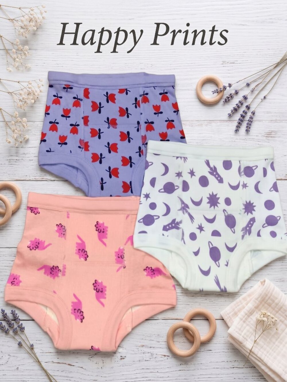 Happy Prints Toddler Girls Breathable Cotton Training Underwear Size Small 3 Set
